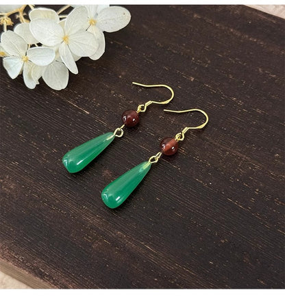 Imitation Chalcedony Green Earrings | New Chinese Style Ancient Water Drop Accessory