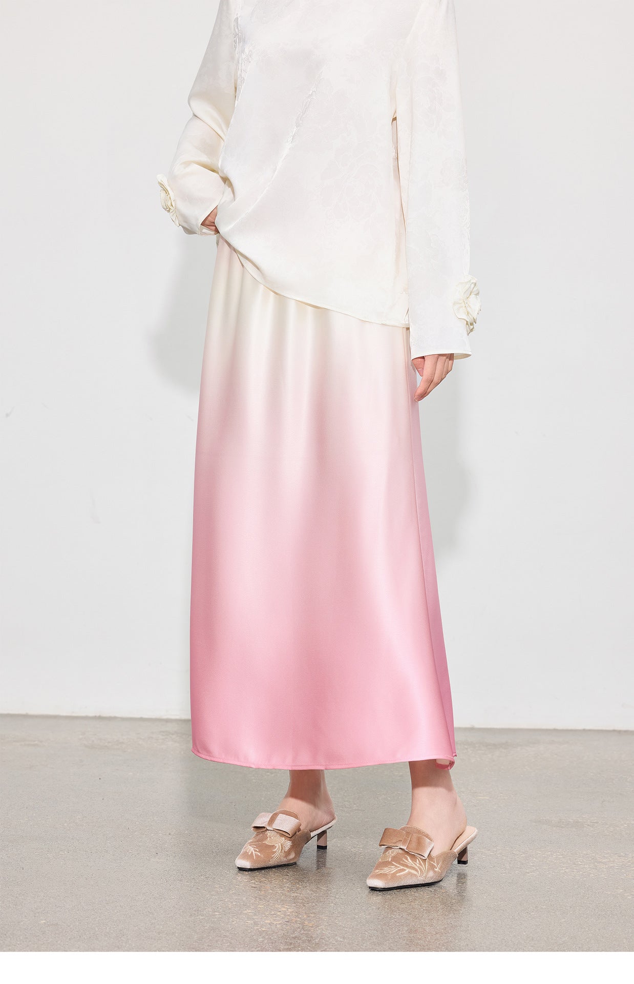 Luxury Acetate Satin Midi Skirt — Gradient High-End Mermaid Style