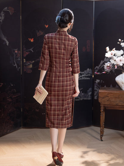 Improved Youth Style Qipao – Three-Quarter Sleeve Daily Dress