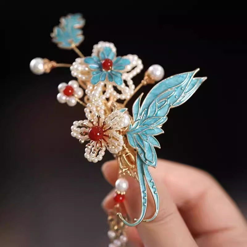 Chinese Ancient Costume Back Press Side Clip Jingtai Blue Hair Accessory