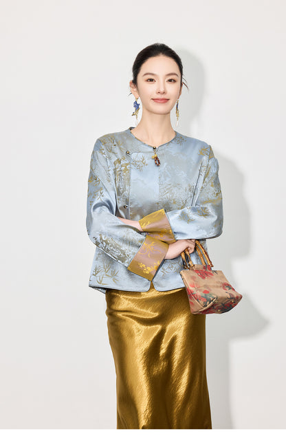 High-End Elegant Jacquard Long Sleeve Top