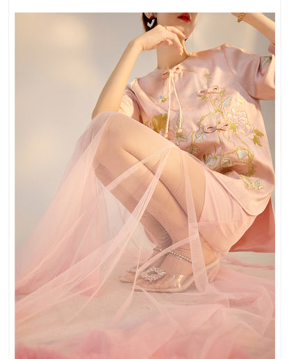 Summer New Chinese Style Embroidered Printed Top and Skirt Set