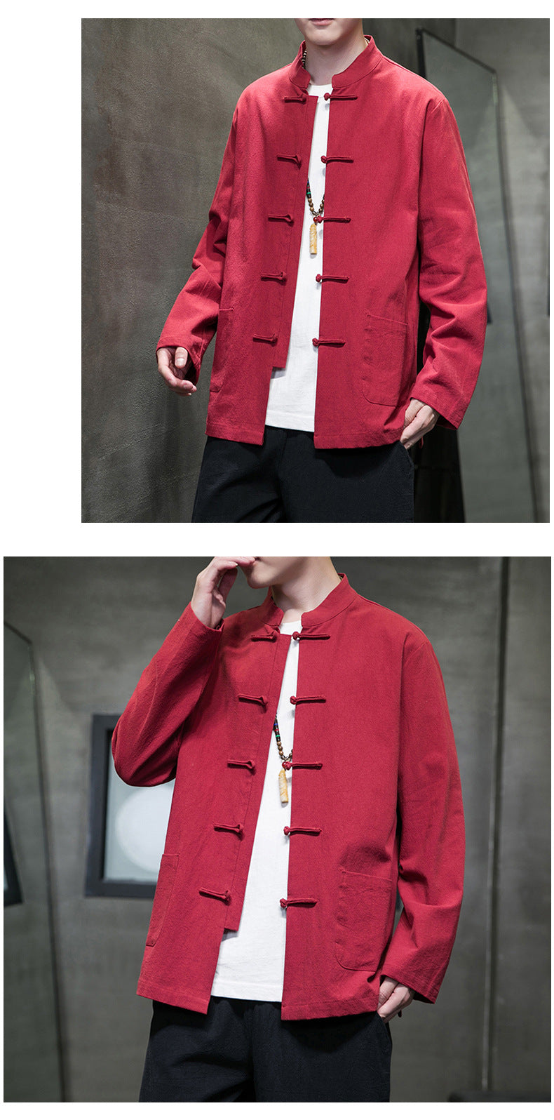 Mens Autumn Chinese Style Hanfu Tang Suit Button Up Cotton Linen Top
