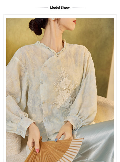 Early Autumn Retro Embroidered Top | New Chinese Style Artistic Shirt