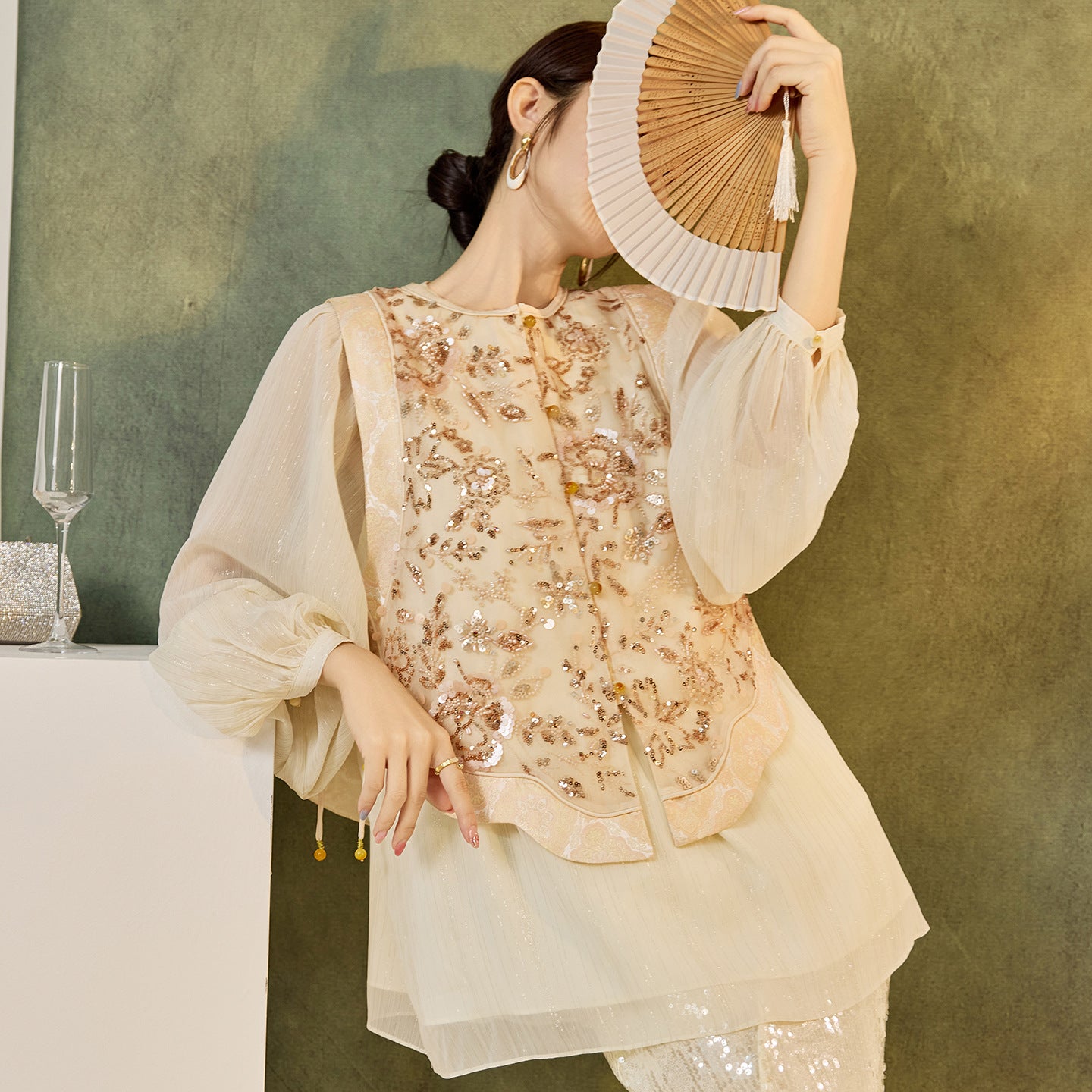 New Chinese Style Embroidered Mesh Shirt | Autumn Light Luxury Elegant Top