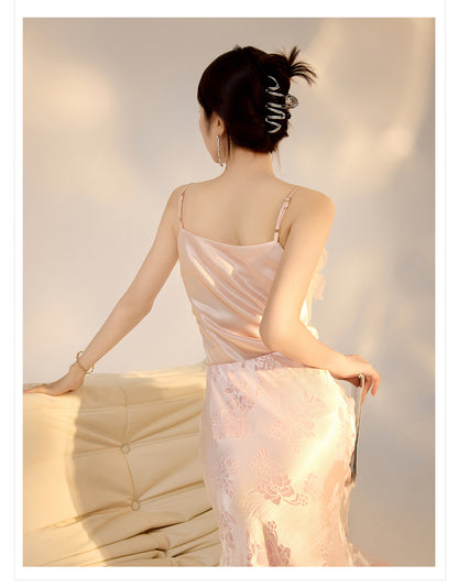 New Chinese Style Beaded Floral Acetate Top | Elegant Short Camisole