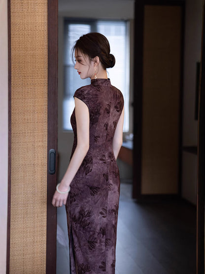 Elegant Purple Cheongsam – 2025 Slim Fit Retro Dress