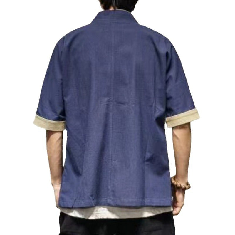 Summer Chinese Hanfu Shirt Men Plus Size Cotton Linen Casual Top