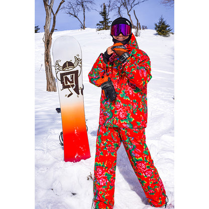 Men's Winter Ski Jacket Printed Floral Plus Size Warm Cotton Suit