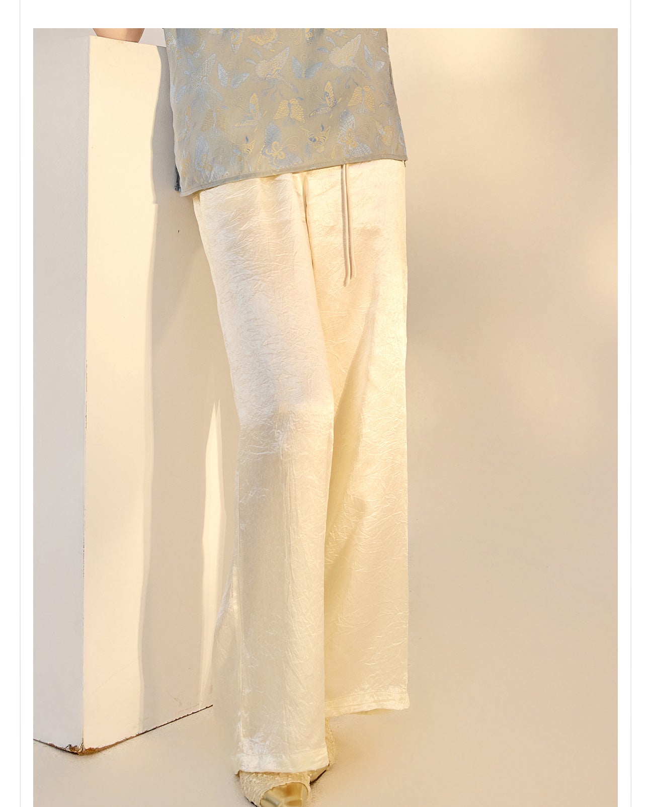 New Chinese Style High-Waist Wide-Leg Acetate Pants for Women