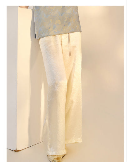 New Chinese Style High-Waist Wide-Leg Acetate Pants for Women