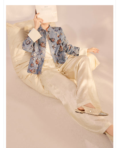 New Chinese Style Denim Jacket | Sequin Embroidery Elegant National Top