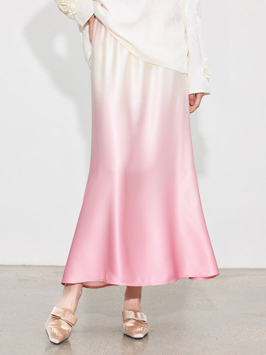 Luxury Acetate Satin Midi Skirt — Gradient High-End Mermaid Style