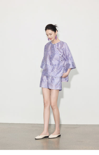 Chinese Style Asymmetrical Shirt & Shorts Set New Summer Casual Outfit