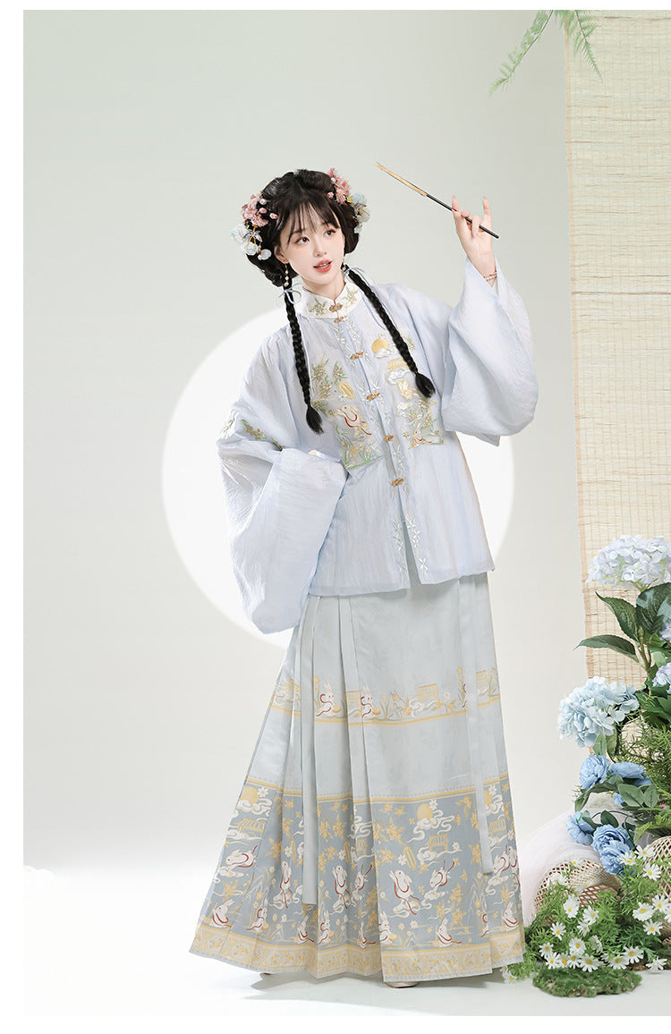 Trees of Sea Ming Hanfu Set Adult Stand Collar Embroidered Pipa Sleeve Horse Face Skirt
