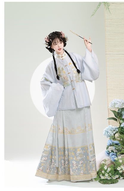 Trees of Sea Ming Hanfu Set Adult Stand Collar Embroidered Pipa Sleeve Horse Face Skirt