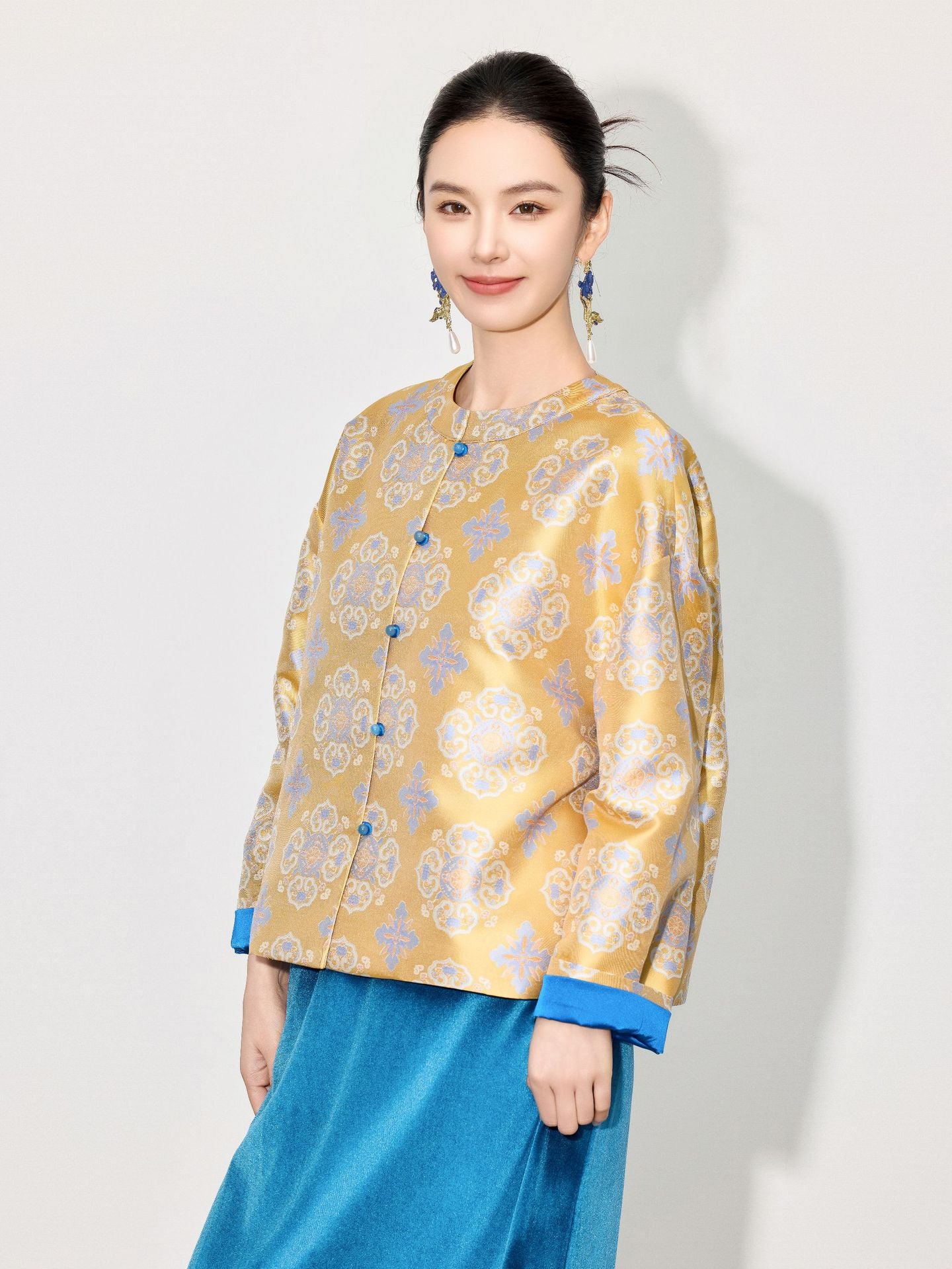 Stylish Retro Jacquard Long Sleeve Jacket