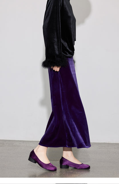 Chic Vintage High-Waist Velvet Long Skirt