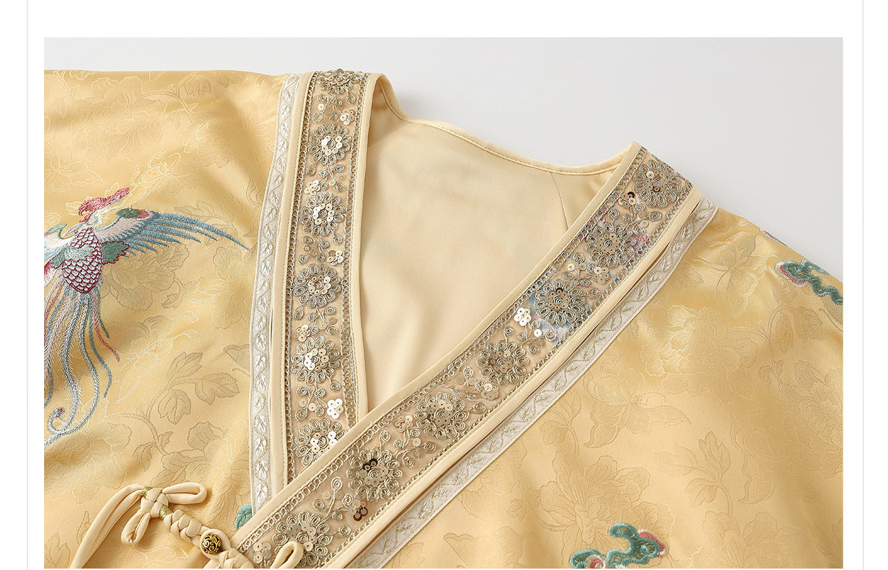 Luxury V-Neck Embroidered Jacket – Modern Chinese Style Outerwear