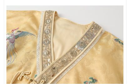 Luxury V-Neck Embroidered Jacket – Modern Chinese Style Outerwear