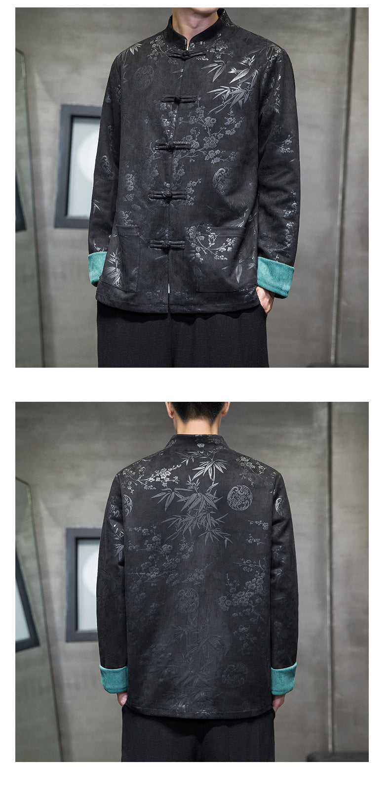 Chinese Style Mens Retro Tang Suit Button Printed Velvet Coat