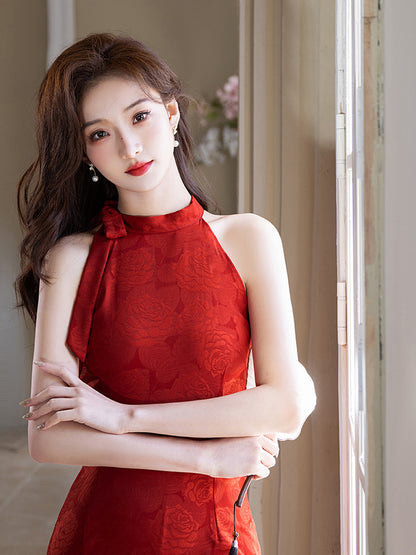 Elegant Red Cheongsam – Summer Youth Daily & Party Dress