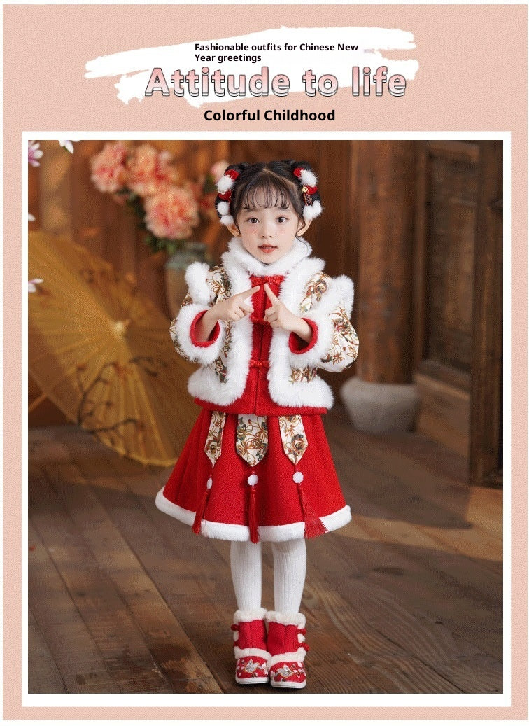 Children’s New Chinese Style Hanfu | Baby Girls’ Warm Tang Suit Winter Outfit
