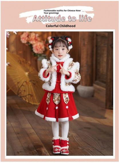 Children’s New Chinese Style Hanfu | Baby Girls’ Warm Tang Suit Winter Outfit