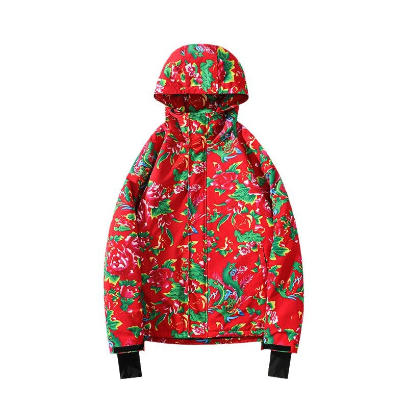 Northeast Large Floral Cotton Jacket Fleece Lined Warm Winter Coat