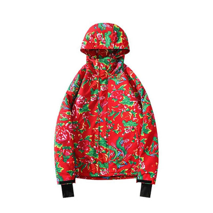 Northeast Large Floral Cotton Jacket Fleece Lined Warm Winter Coat