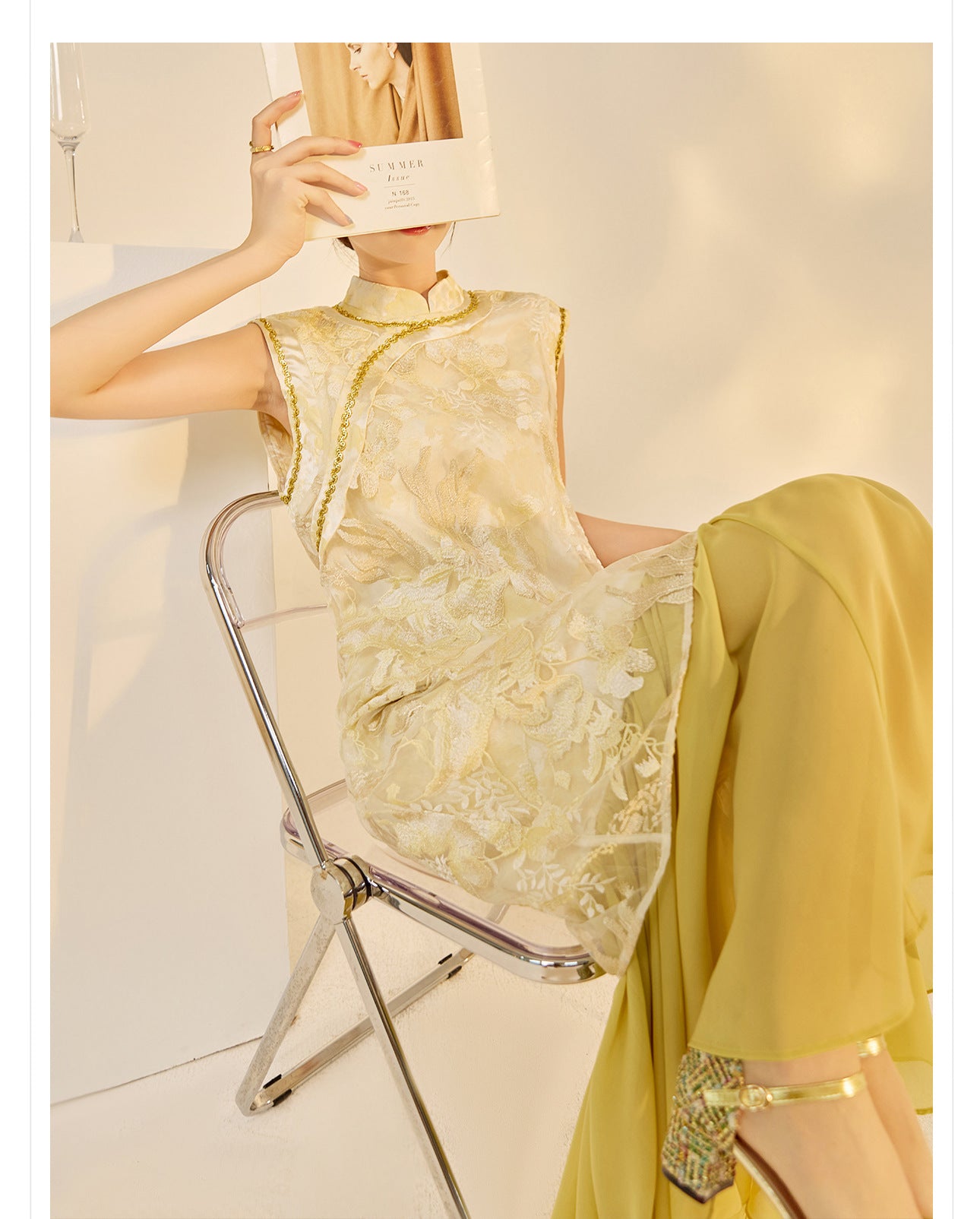 New Chinese Style Printed Cheongsam | Autumn Elegant Beaded Dress