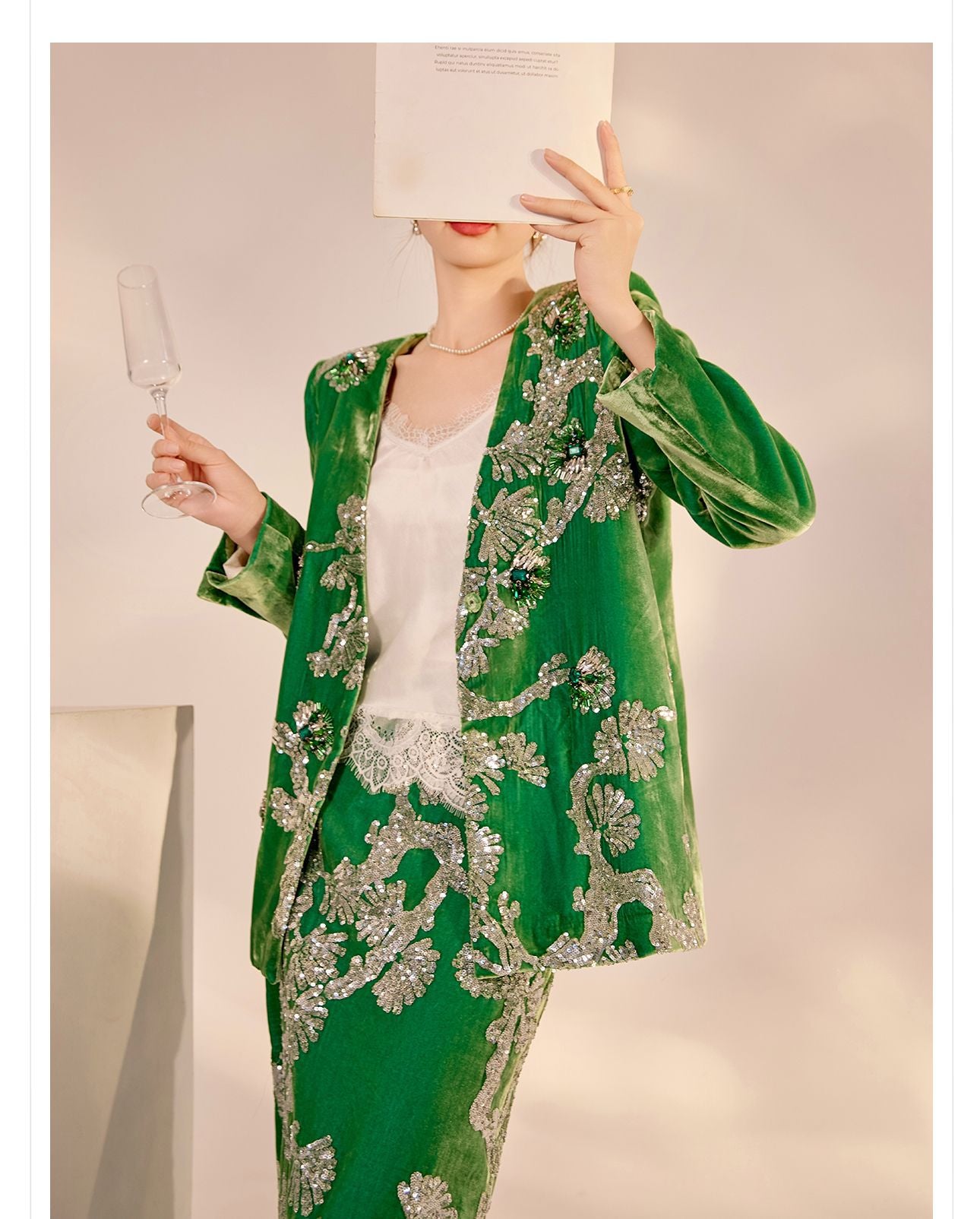 2025 Spring New Chinese Beaded Embroidered Silk Cardigan & Skirt Set