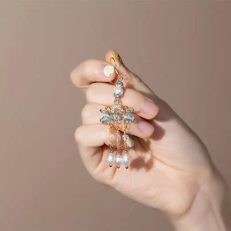 Ancient Style Ear Hooks | Elegant Chinese Style Ma Face Skirt Earrings for Women