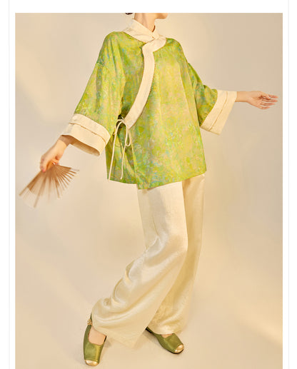 Early Autumn New Chinese Style Silk Lace-Up Short Coat | Retro Thin Top for Women