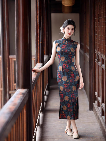 Retro Hong Kong Rose Cheongsam – Sleeveless Youth Dress