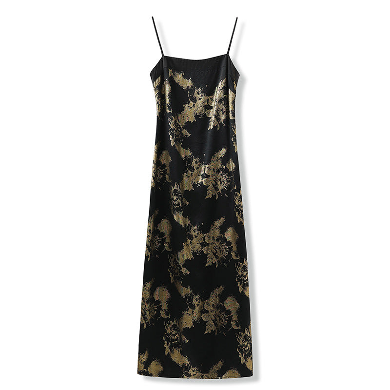 Summer New Chinese Printed Rayon Shirt & Strap Dress Set