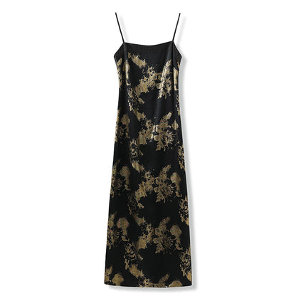 Summer New Chinese Printed Rayon Shirt & Strap Dress Set