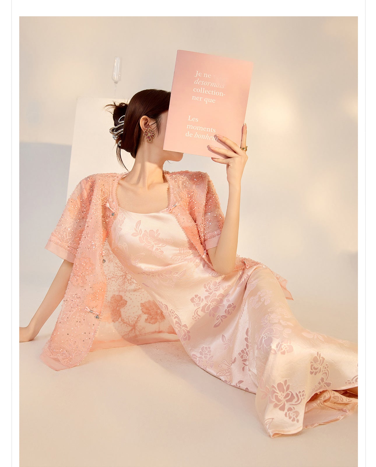 Elegant National Style Rayon Jacquard Embroidered Long Camisole Dress