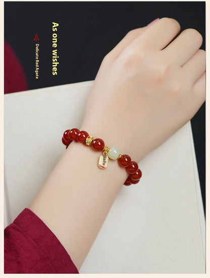 Natural Red Agate & Obsidian Bracelet — Lucky Protection Charm for Zodiac Year