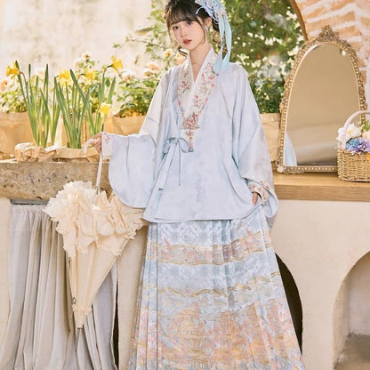 Han-Yang Mixed Hanfu Set 2025 New Ming Style Pipa Sleeve Brocade Horse Face Skirt