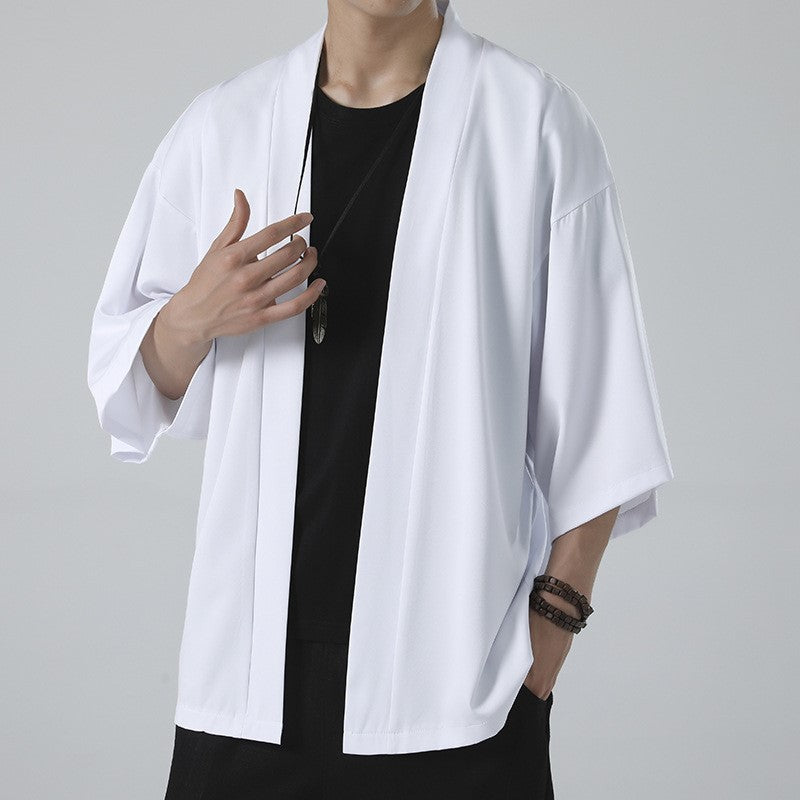 Chinese Summer Mens Cape Coat Three Quarter Sleeve Casual Plus Size