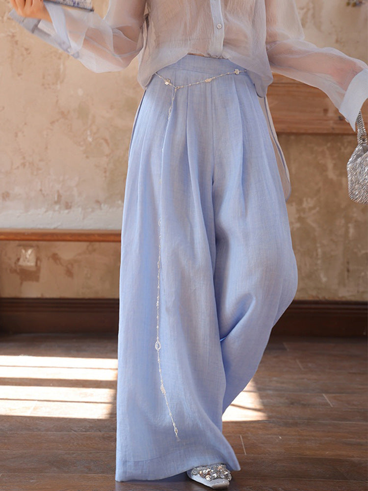 High-Waist Slimming Ramie Wide-Leg Pants for Women