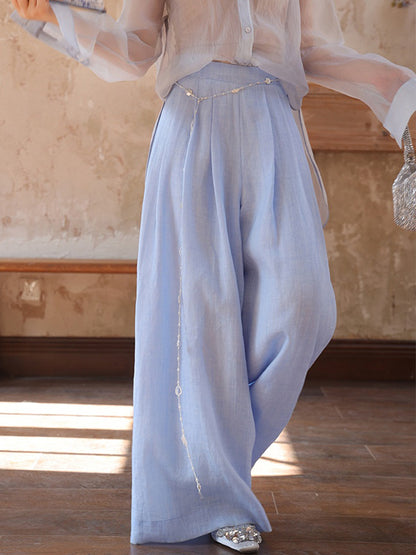 High-Waist Slimming Ramie Wide-Leg Pants for Women