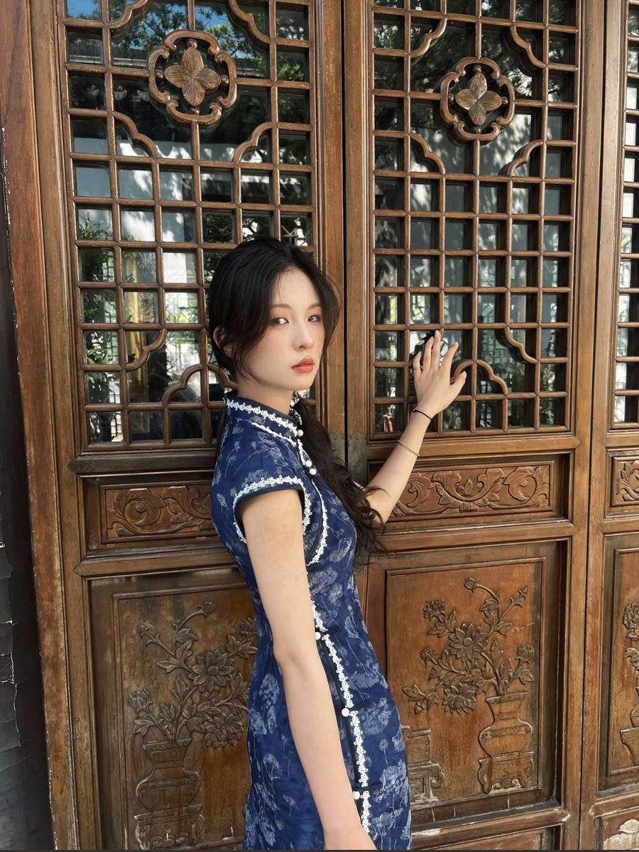 New Chinese Style Cheongsam – Blue Elegant Daily Dress