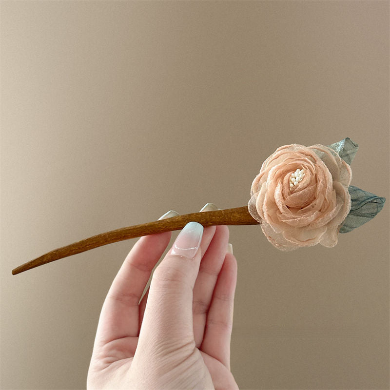 Purple Rose Hairpin Summer Mesh Flower Ancient Style Hair Accessory