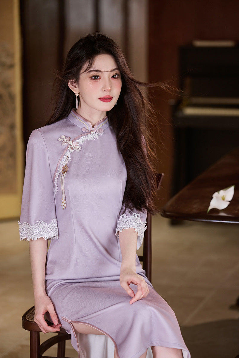 Purple Cheongsam 2025 – Elegant Young Chinese Style Autumn Dress