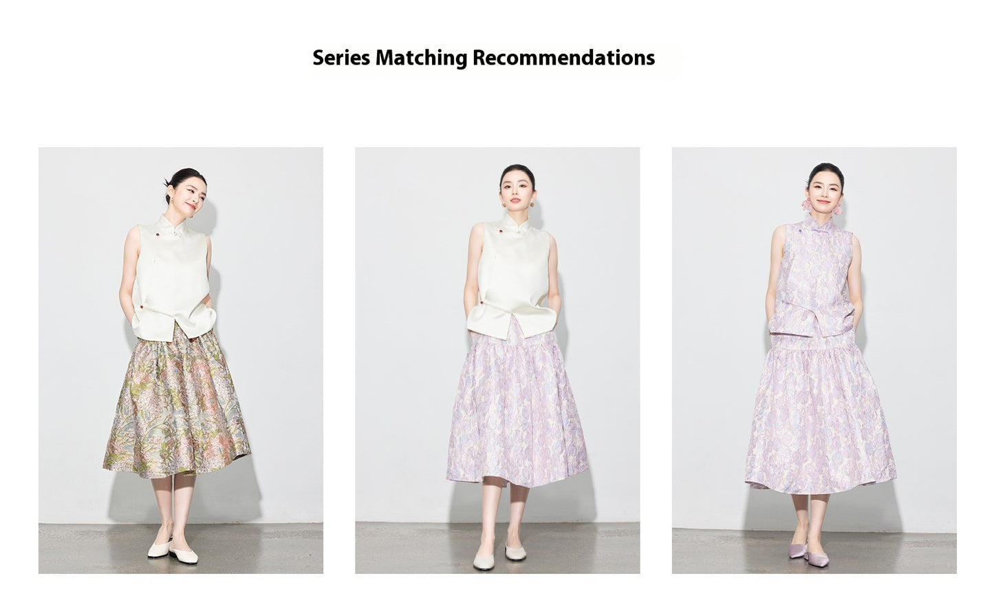 Brocade Jacquard Heavy Craft Puff Skirt & Vest Set for Autumn