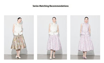 Brocade Jacquard Heavy Craft Puff Skirt & Vest Set for Autumn