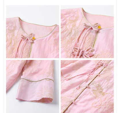 New Chinese Style Dragon Embroidered Shirt & High Waist Skirt Set