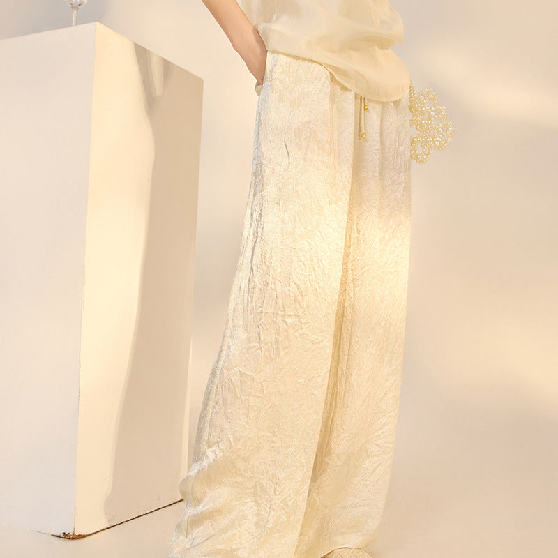 2026 New Chinese Style Elegant Acetate Wide-Leg Pants for Women